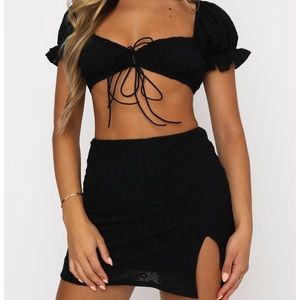 Black matching set with stitched flowers